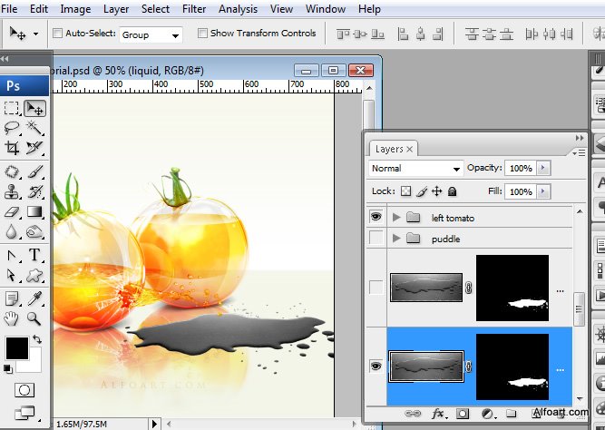 Shiny glass yellow tomatoes with colorfull liquid inside and splashing effect.Create realistic glossy glass tomatoes with liquid in them, make reflections and shadows